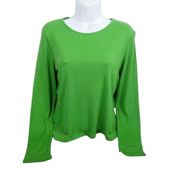 Susan Bristol Womens Knit Top Small Pullover Sweater Green Metallic Lightweight - Picture 1 of 6